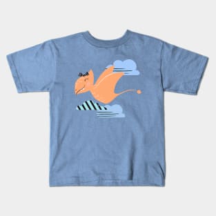 Sweet Pterosaur Dinosaur and Coluds Kids T-Shirt